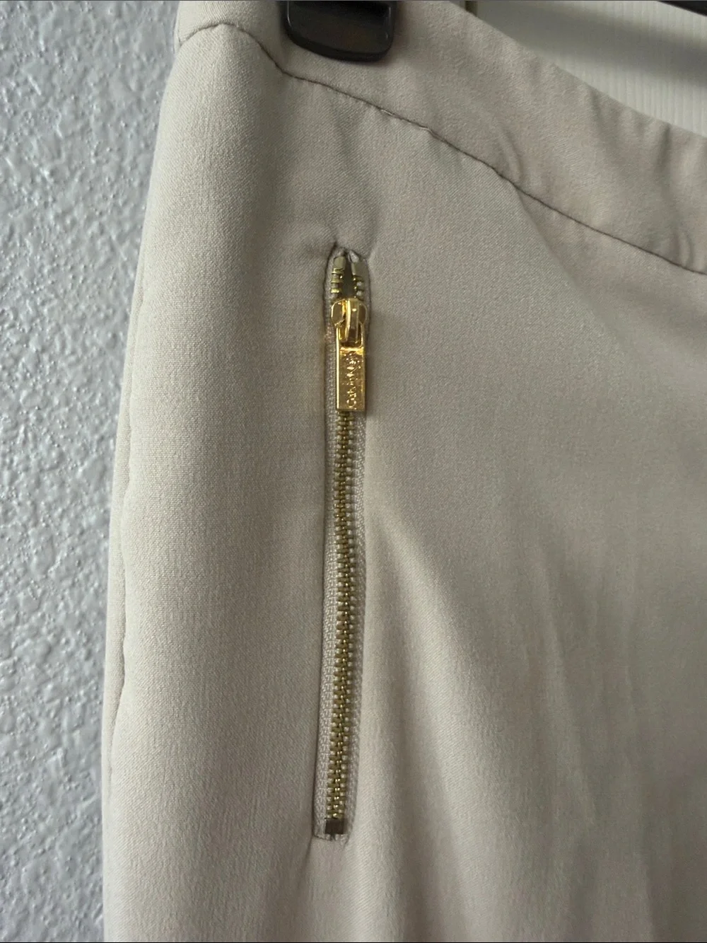 Calvin Klein Beige Straight-Leg Pants with Gold Zippers